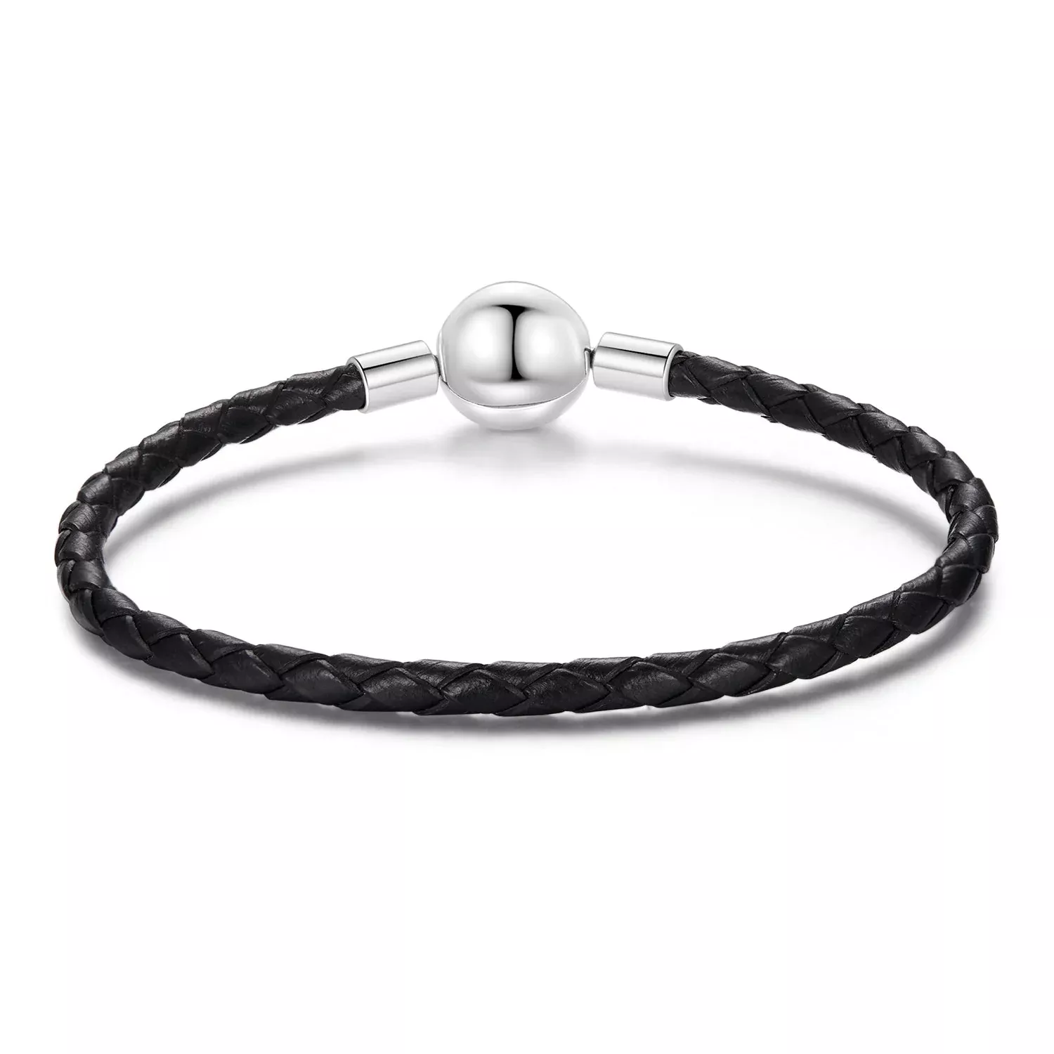 925 Sterling Silver Leather Rope Bracelet 17cm for Men