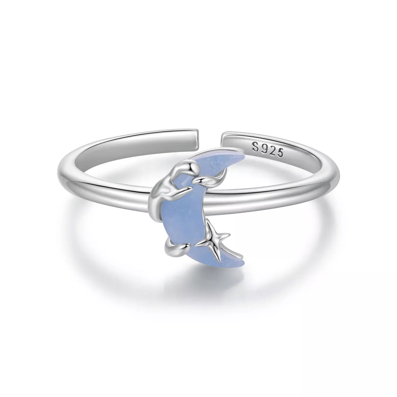 925 Sterling Silver Luminous Stone 0.80cm Moon Ring for Women