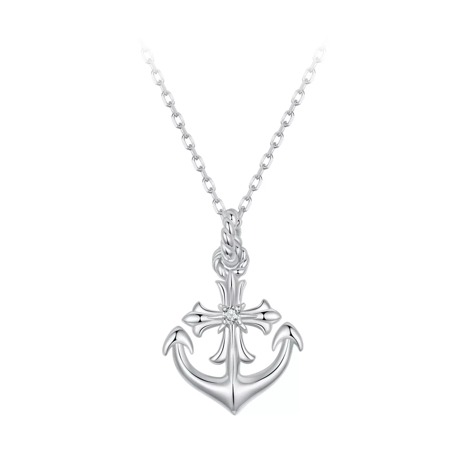 925 Sterling Silver Necklace with Pavé Set CZ and White Gold Plating