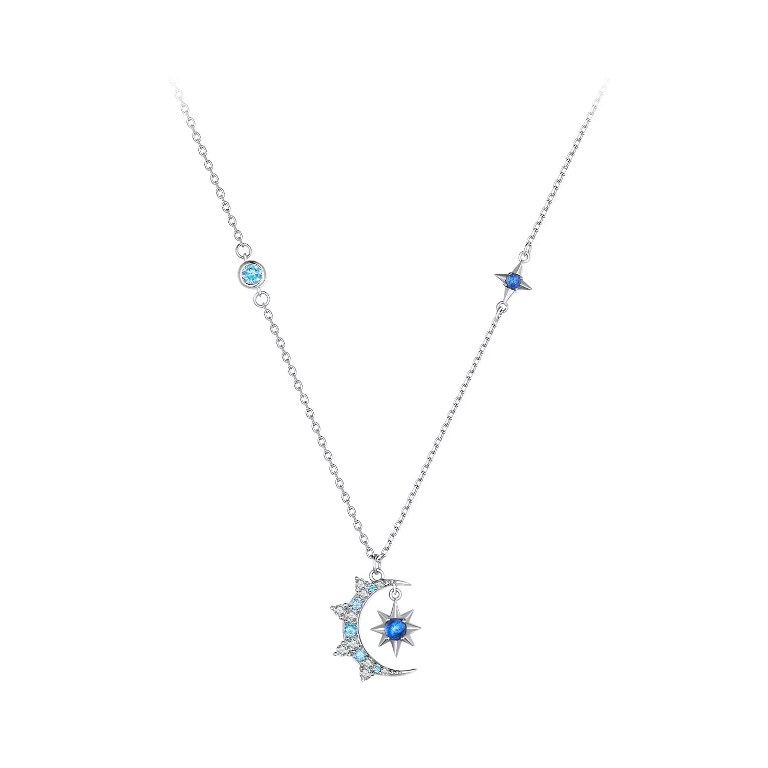 925 Sterling Silver Necklace with Pavé Setting CZ and Spinel Pendant