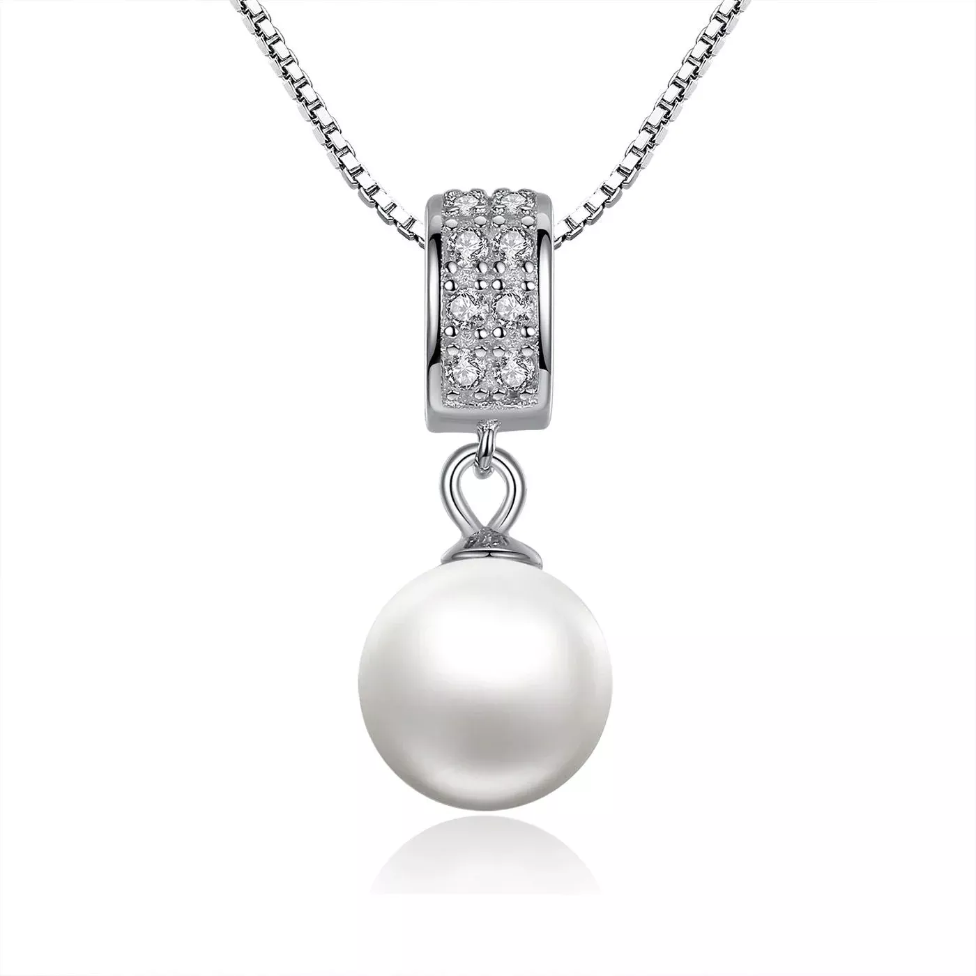 925 Sterling Silver Necklace with Quality Shell Pearl and Pavé Setting CZ