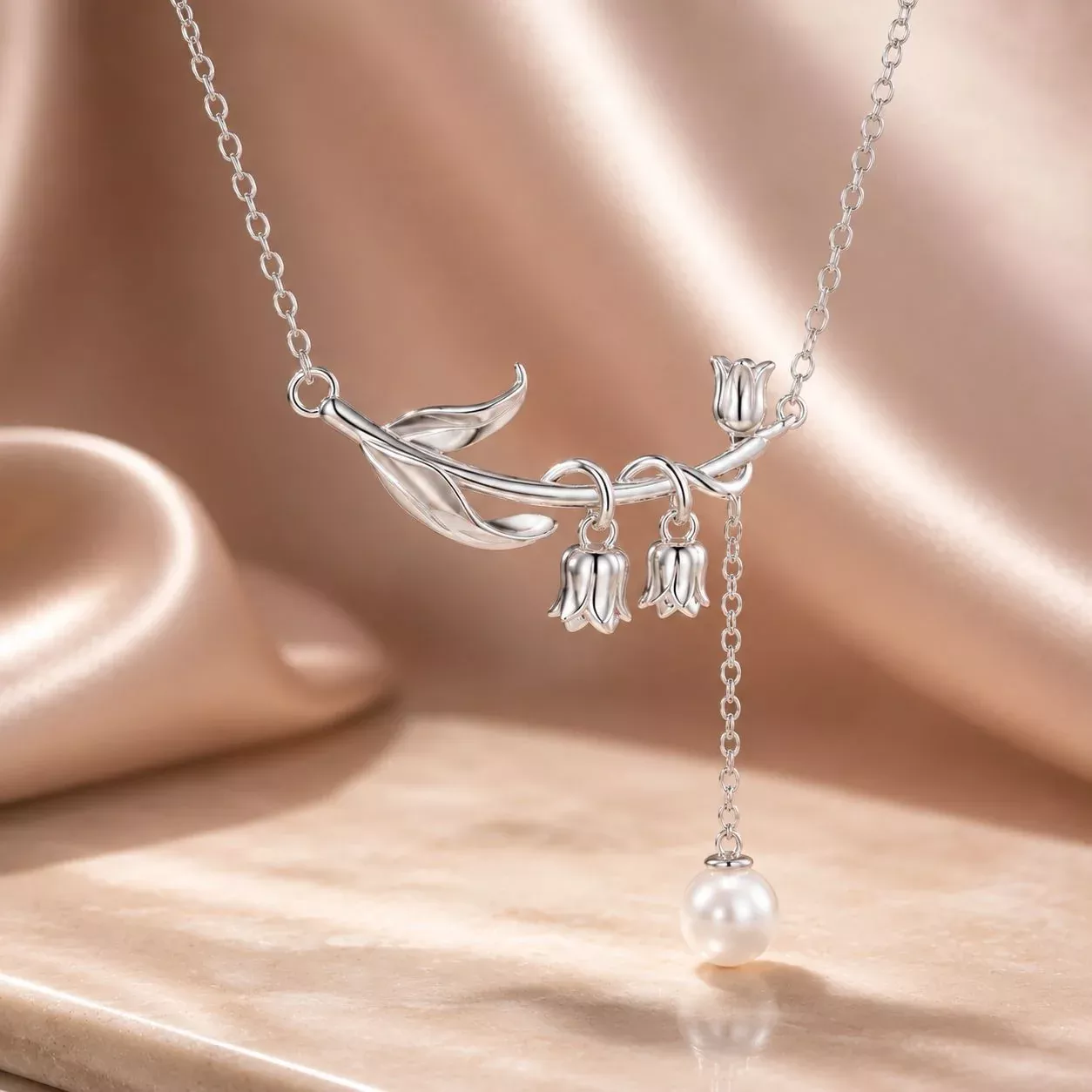 925 Sterling Silver Necklace with Quality Shell Pearl & Platinum Plating, 380mm Length for Women