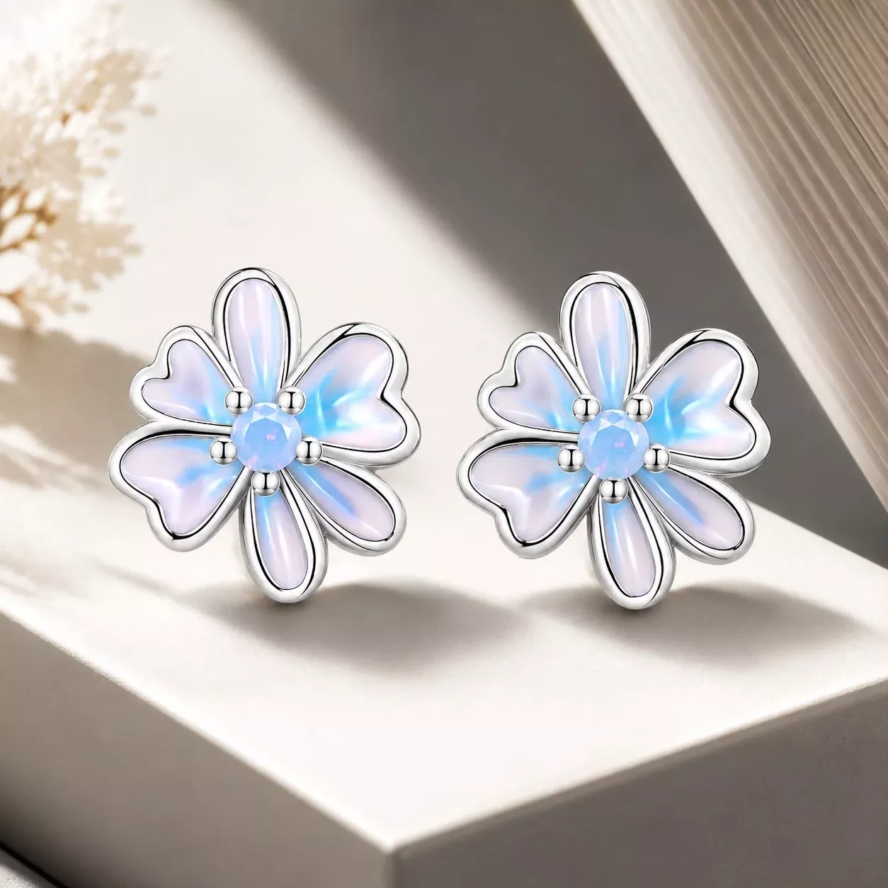 925 Sterling Silver Opal Nanometer Stone Enamel Earrings for Women
