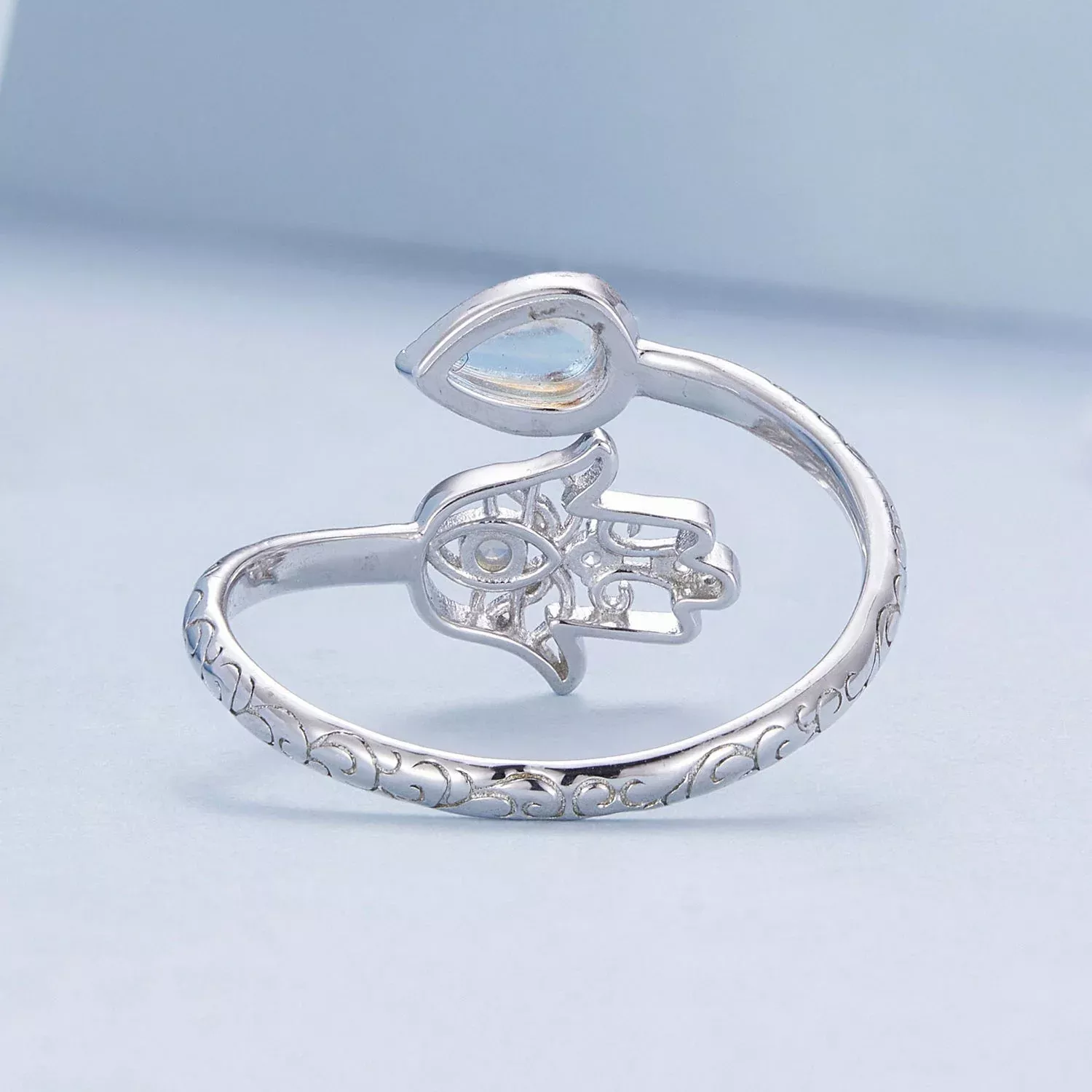 925 Sterling Silver Opal Nanometer Stone Platinum Plated Ring