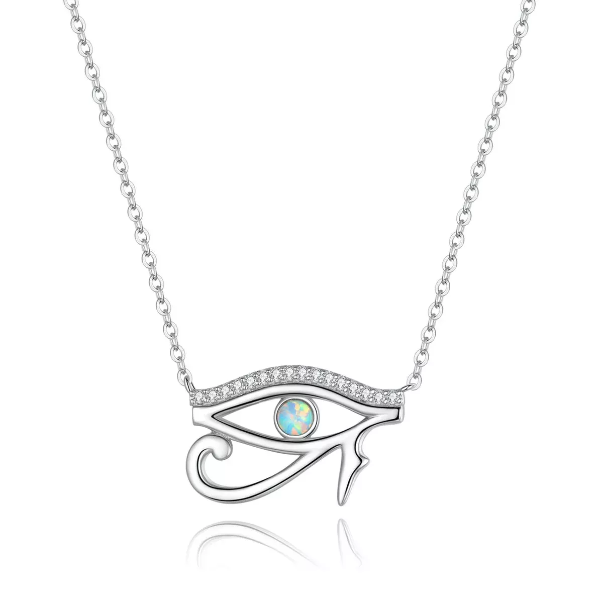 925 Sterling Silver Opal Necklace with CZ and Platinum Plating, Adjustable Length 45cm, Women’s Jewelry