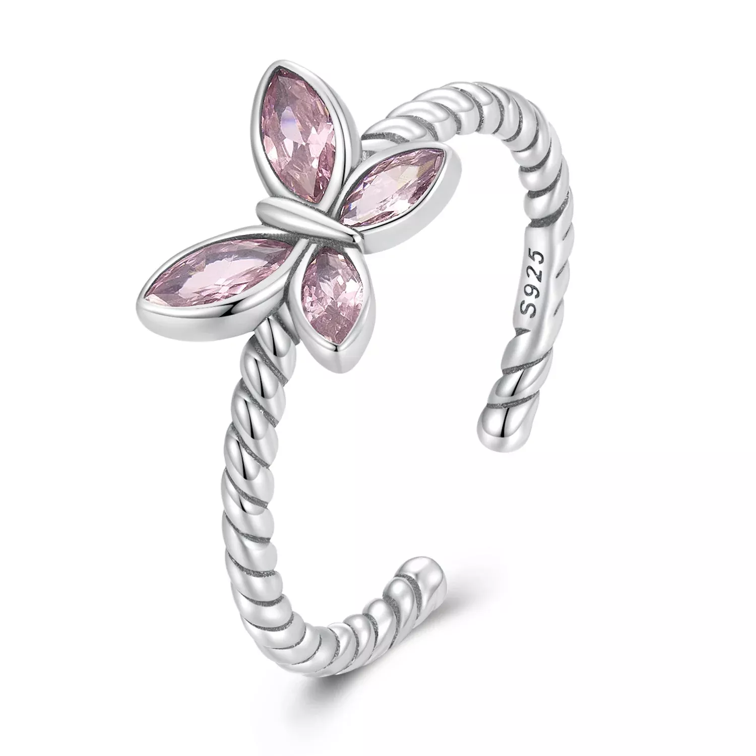 925 Sterling Silver Oxidized Butterfly Rings with Pavé Setting CZ for Women
