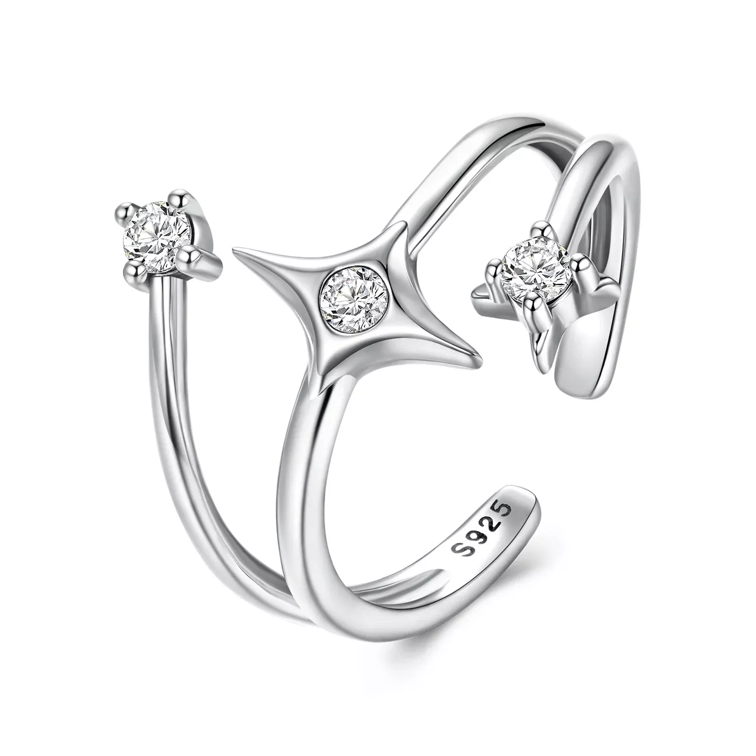 925 Sterling Silver Oxidized CZ Ring with Pavé Setting for Women