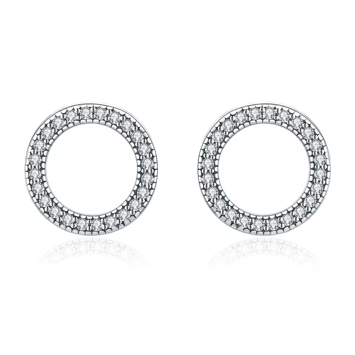 925 Sterling Silver Oxidized Pavé Setting CZ Earrings 1.1cm for Women