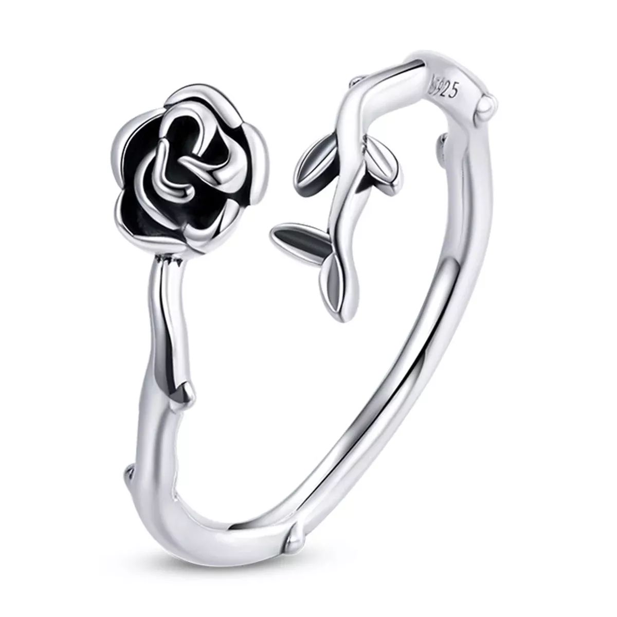 925 Sterling Silver & Oxidized Silver 0.15 cm Width Rose Ring for Women