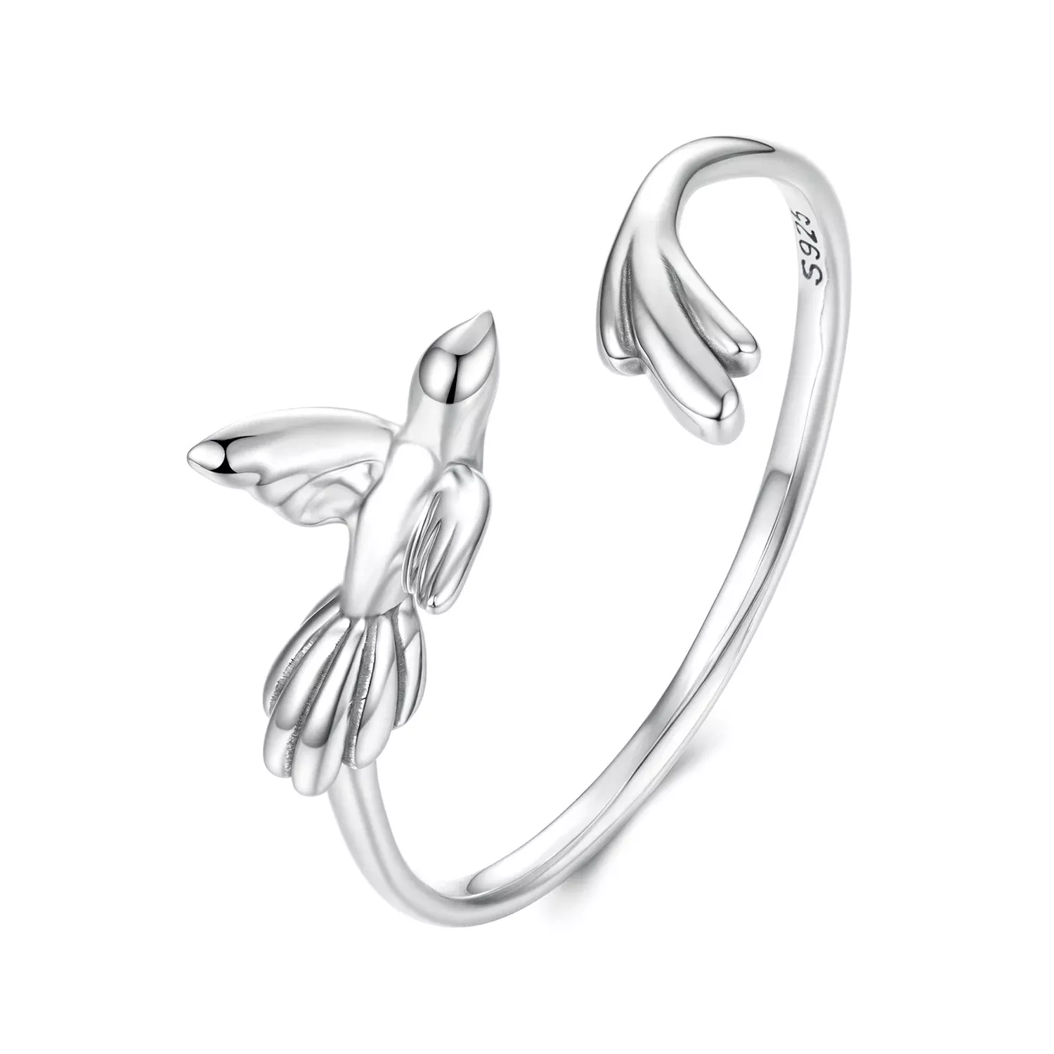 925 Sterling Silver Oxidized Silver Bird Ring for Women - 0.14cm Width, 0.7cm Bird Size