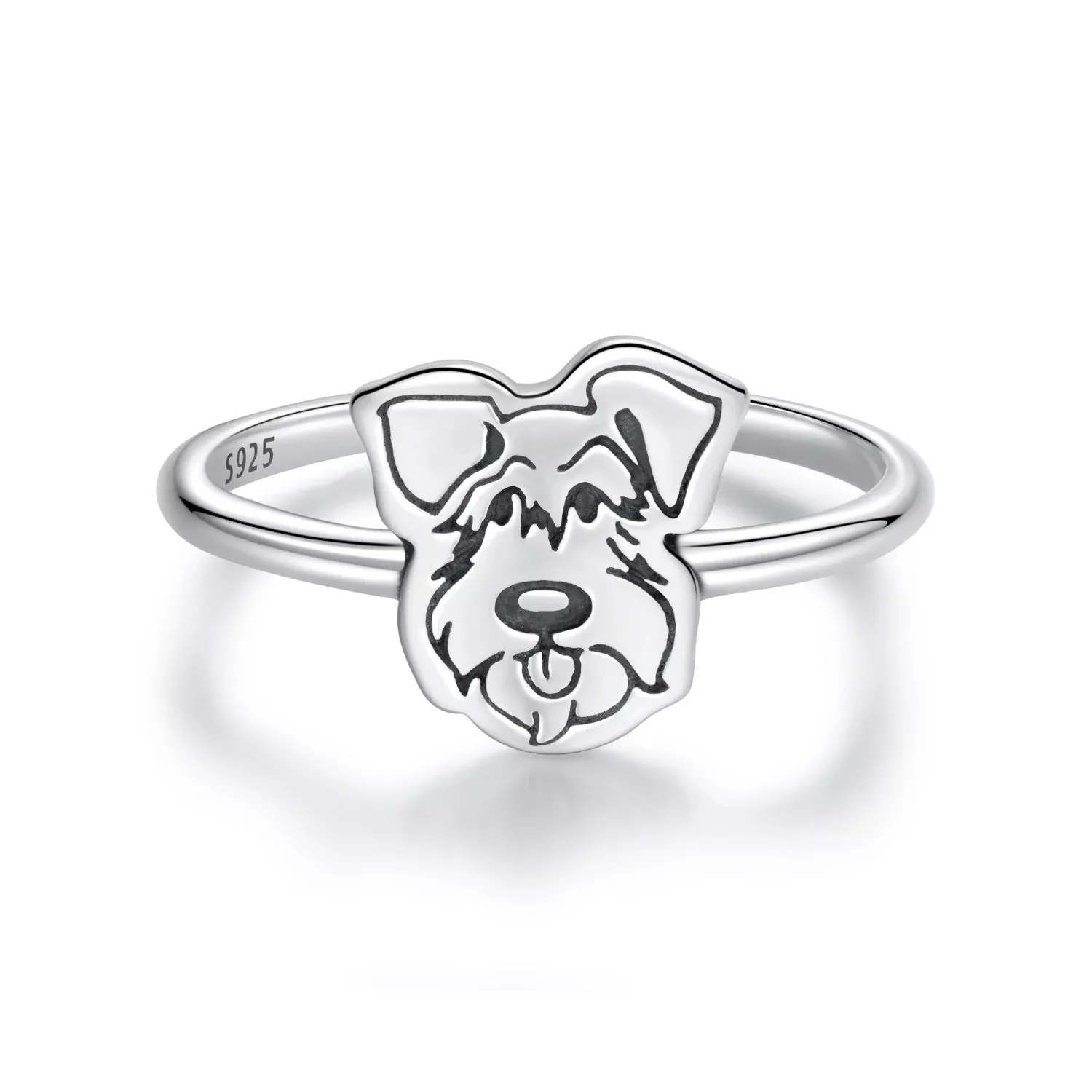 925 Sterling Silver Oxidized Silver Dog Ring for Women