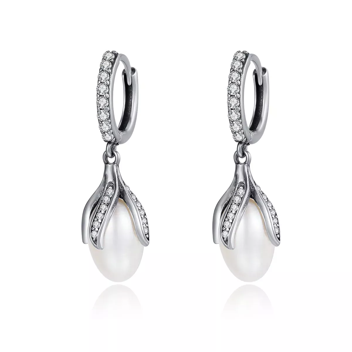 925 Sterling Silver Oxidized Silver Freshwater Pearl Earrings