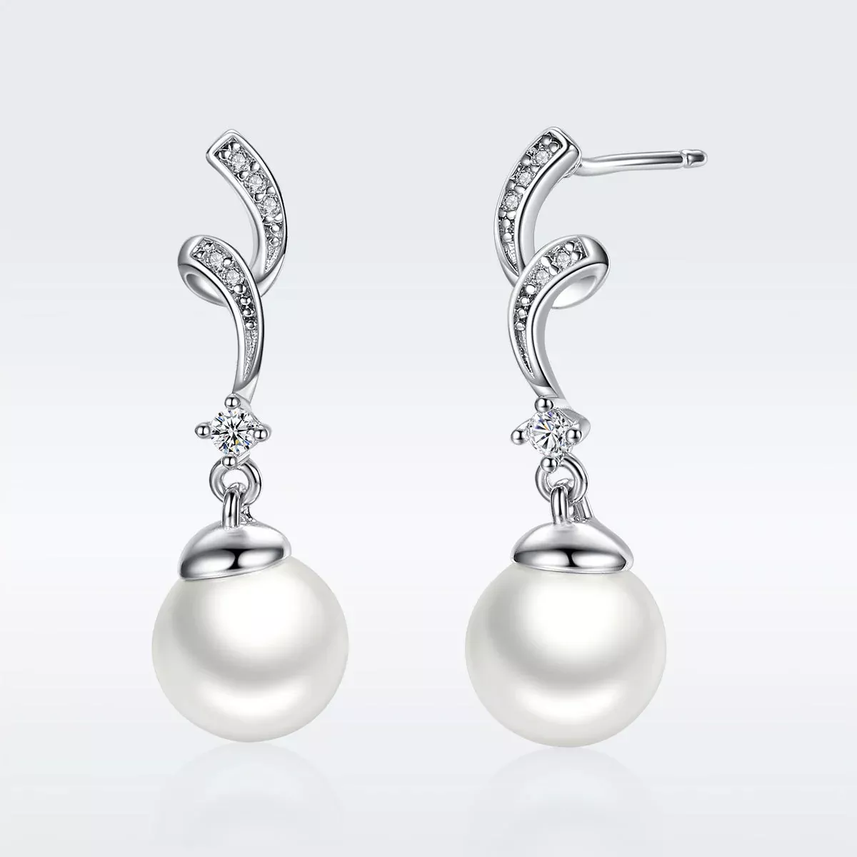 925 Sterling Silver Pavé Setting CZ & Quality Shell Pearl Earrings