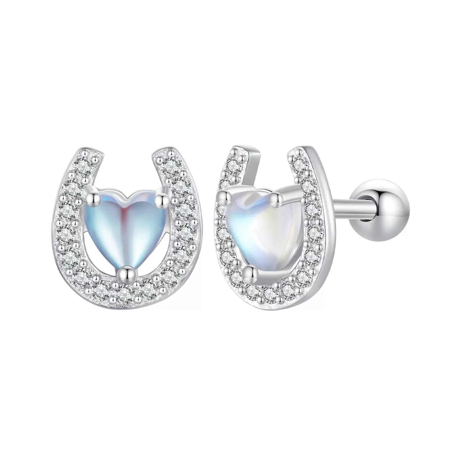 925 Sterling Silver Pavé Setting Moonstone Earrings with CZ and Platinum Plating