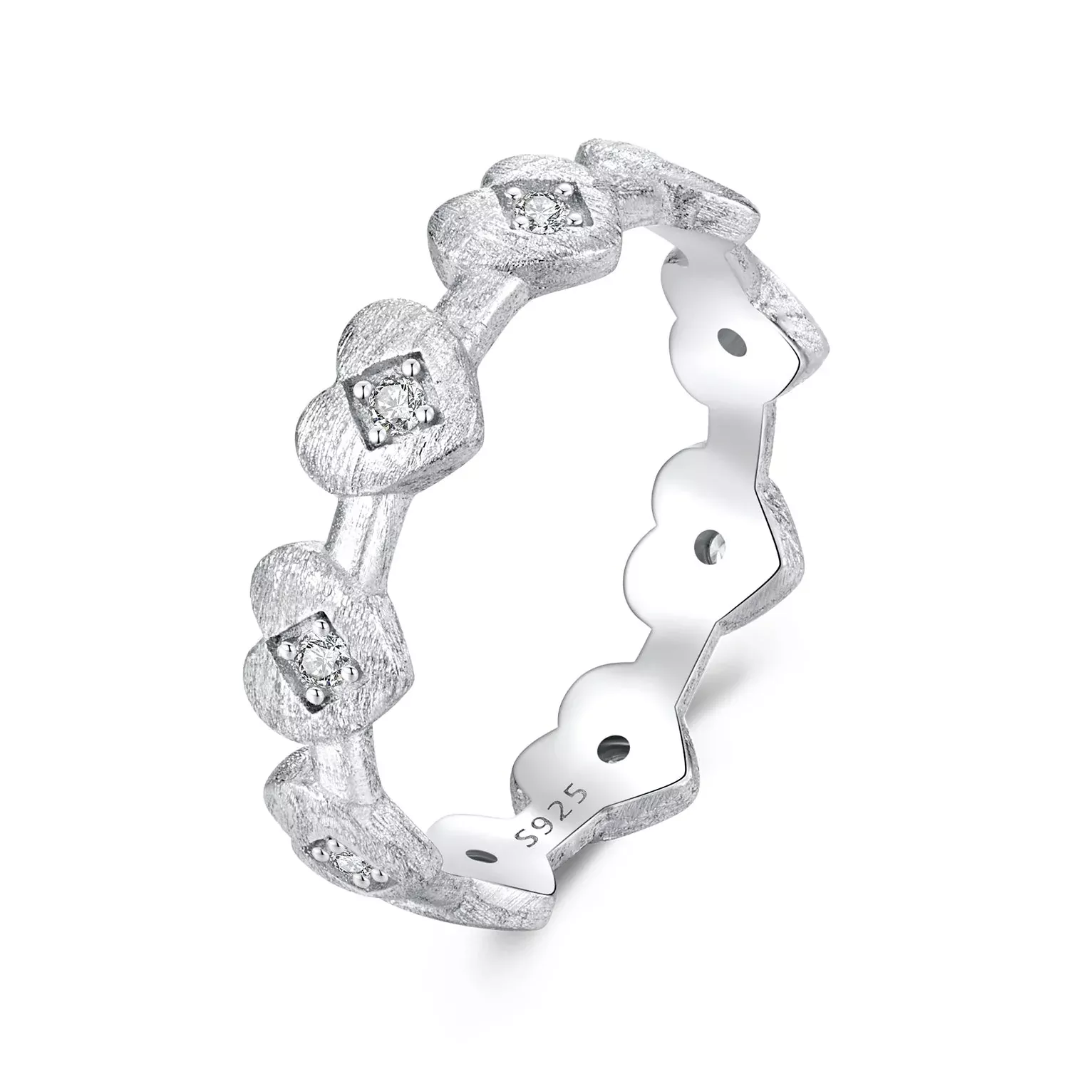 925 Sterling Silver Pave Setting CZ White Gold Plated Ring Size 6 for Women