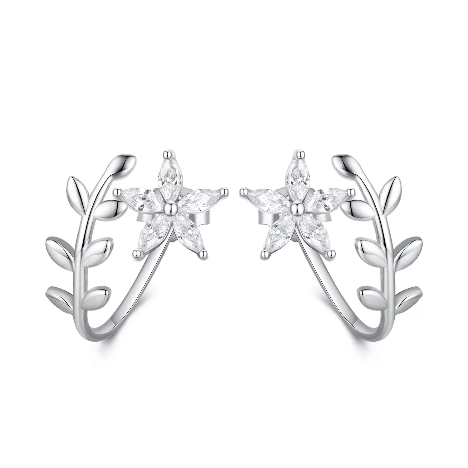 925 Sterling Silver Plated Platinum Earrings with CZ