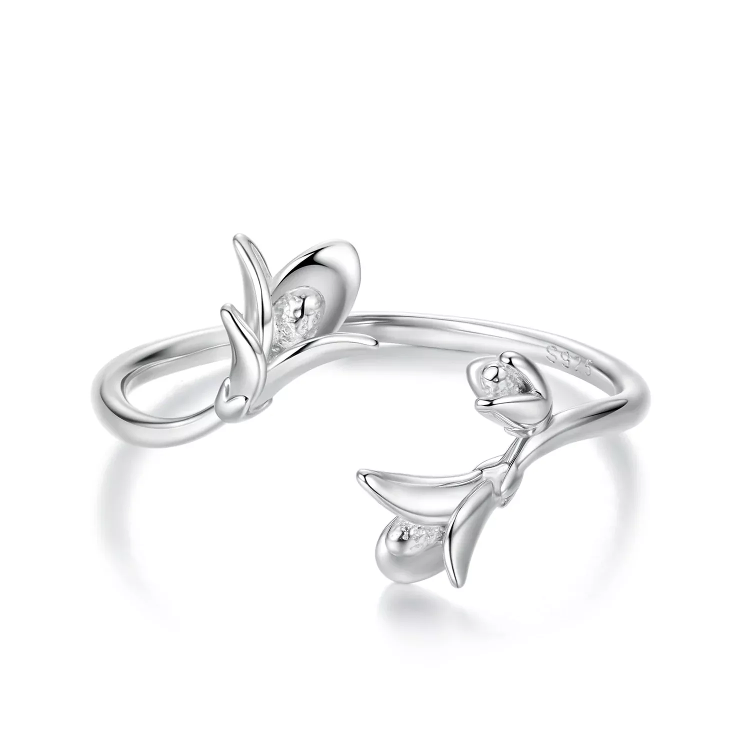 925 Sterling Silver Plated White Gold 0.7cm Flower Ring