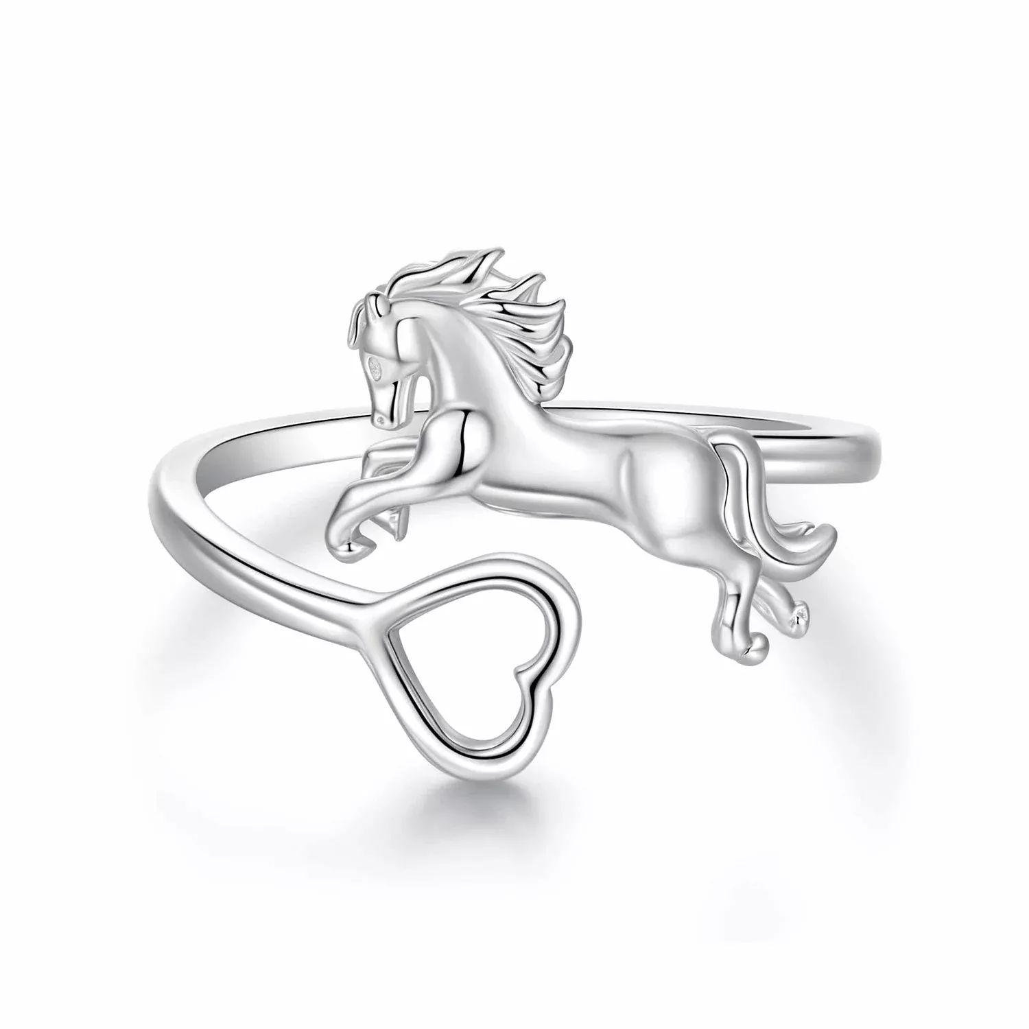925 Sterling Silver + Plated White Gold Horse Ring
