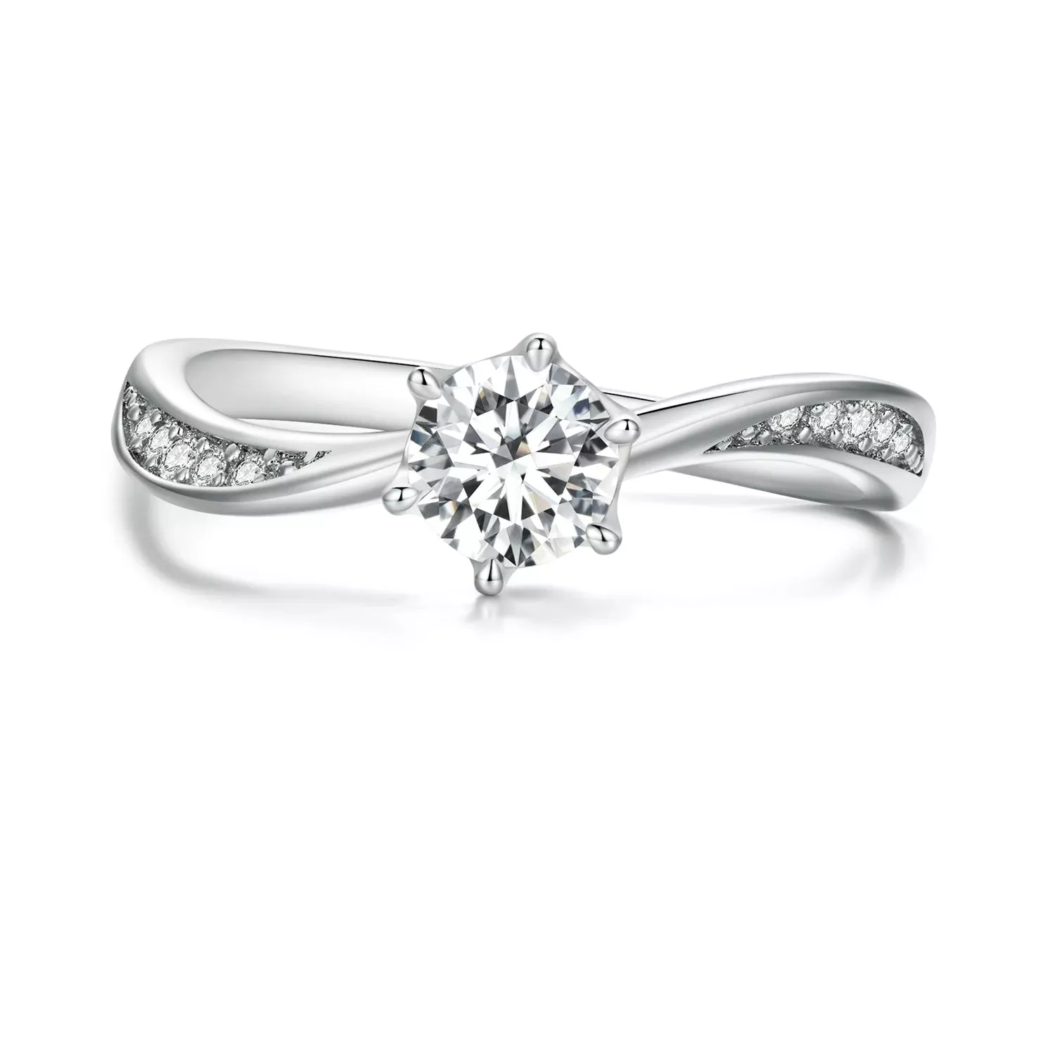 925 Sterling Silver Platinum Plated 5mm CZ Ring Size 6 for Women