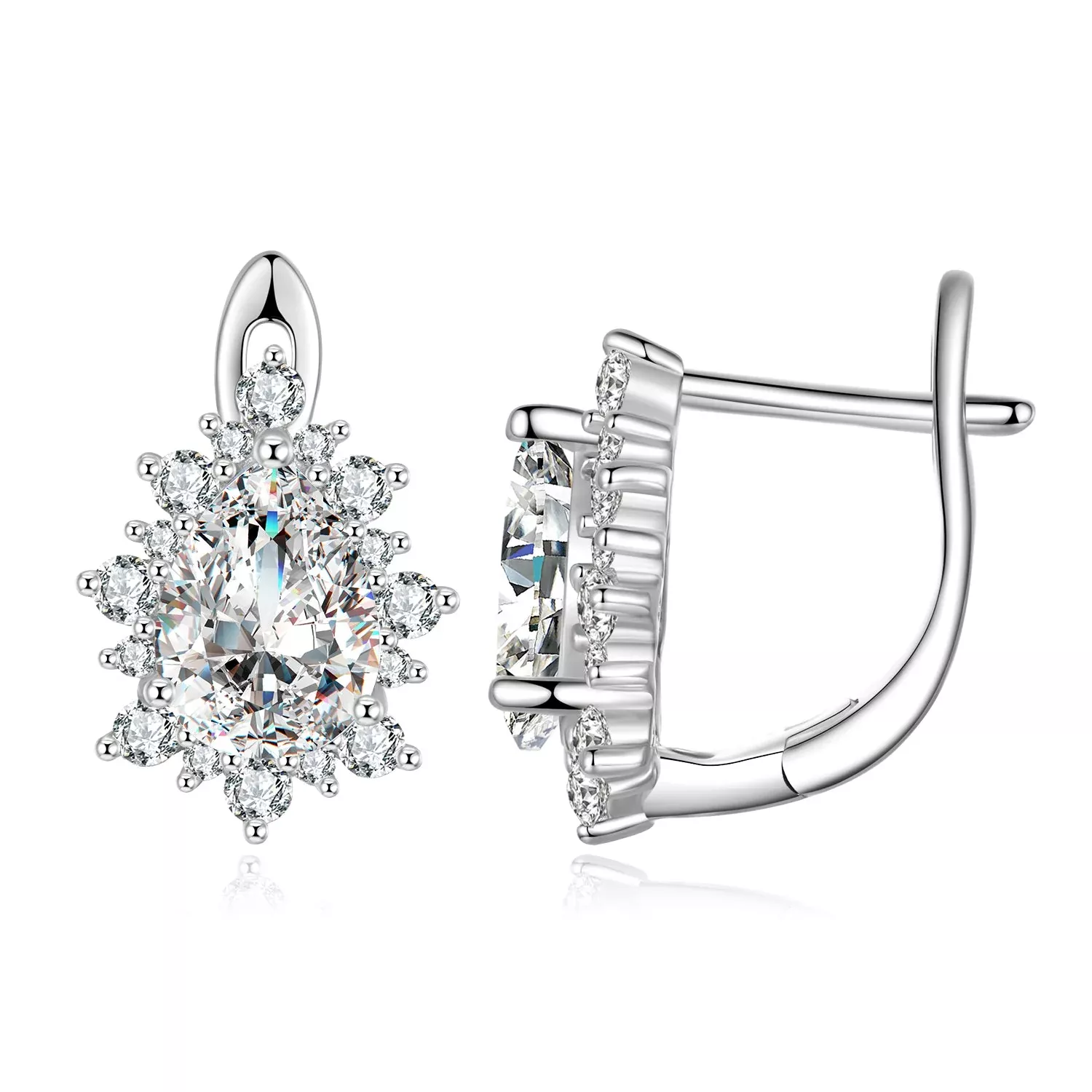 925 Sterling Silver Platinum Plated CZ Pavé Setting Earrings