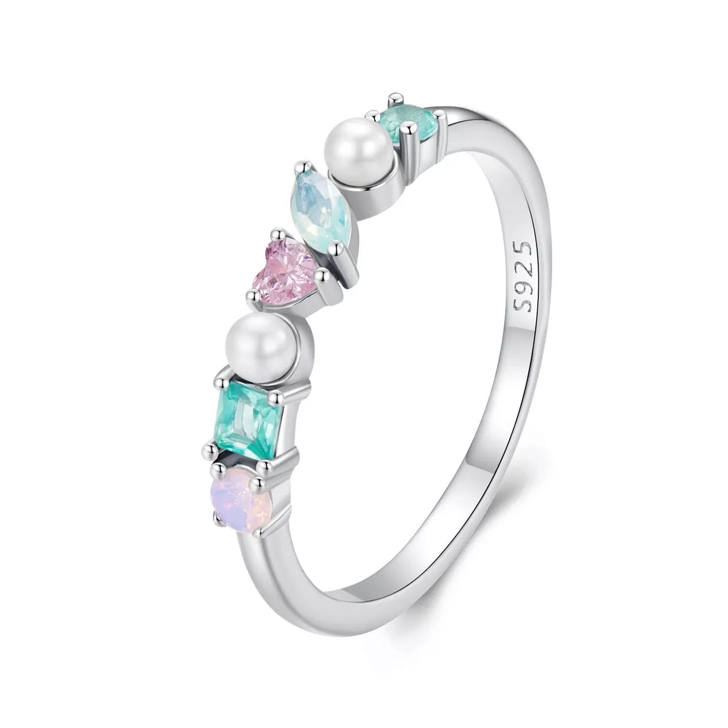 925 Sterling Silver Ring with Nano Opal Stone, Size 6, for Women