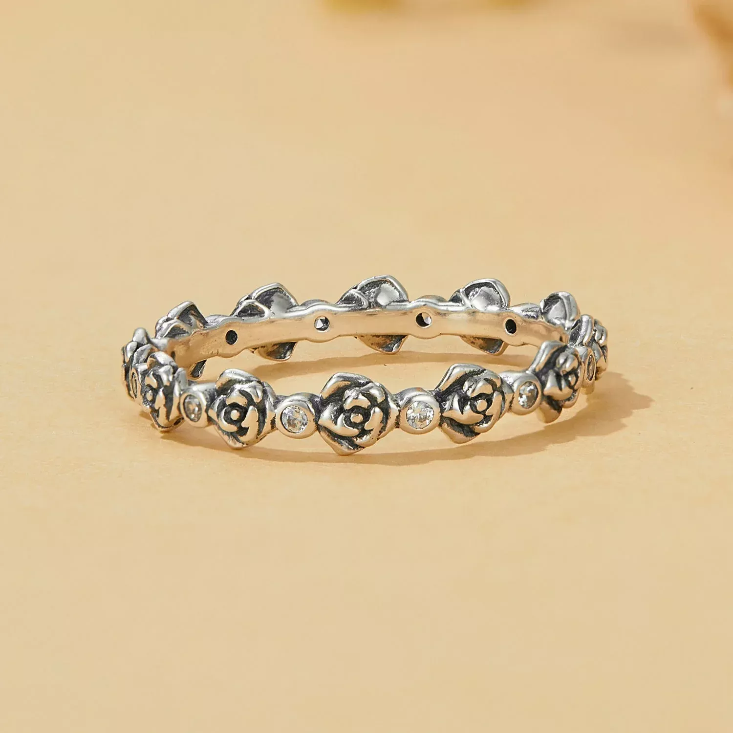 925 Sterling Silver Ring with Pavé Setting CZ - Size 6.0 - Oxidized Silver