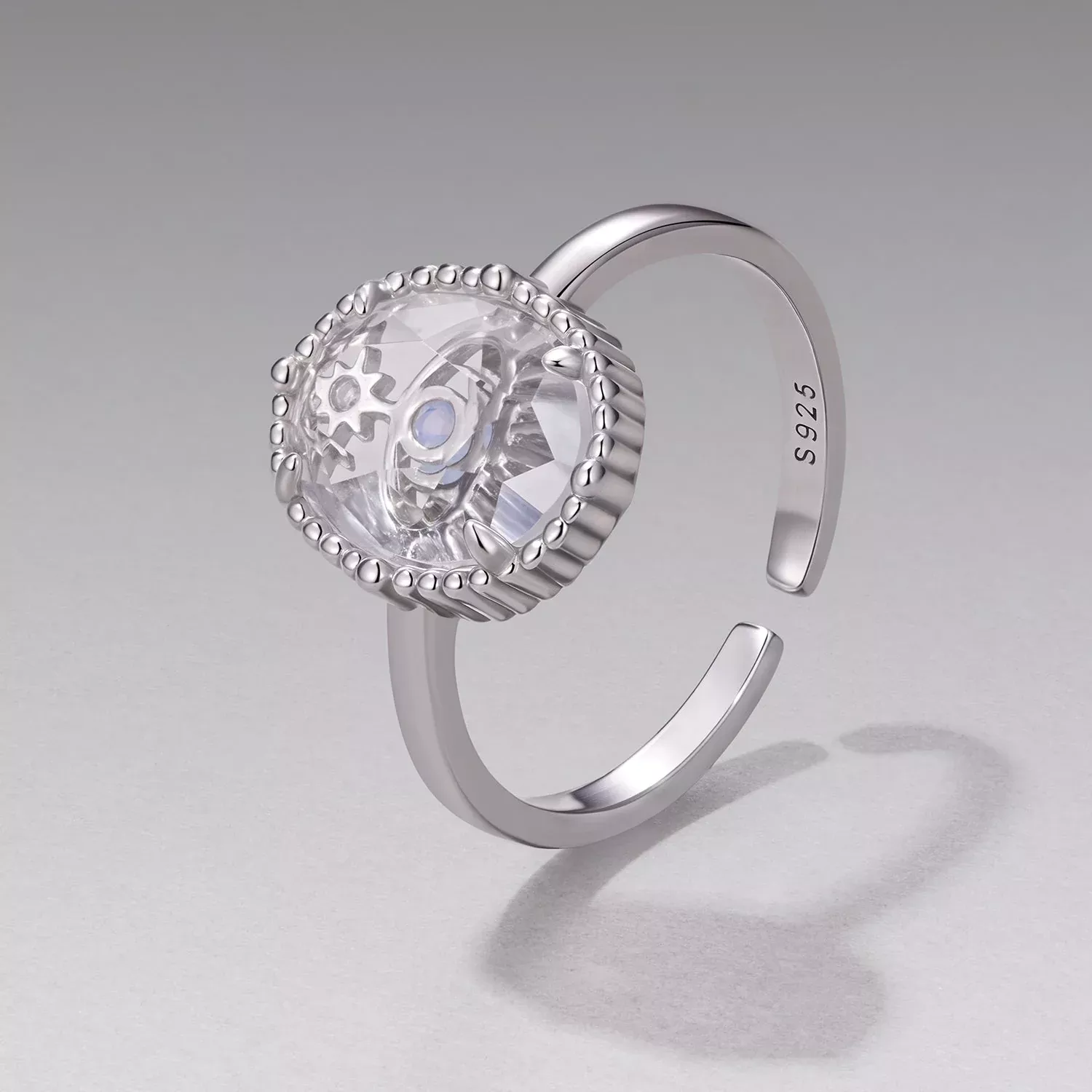 925 Sterling Silver Ring with Transparent Glass & Nano Opal, Width 0.18cm, Style E, for Women
