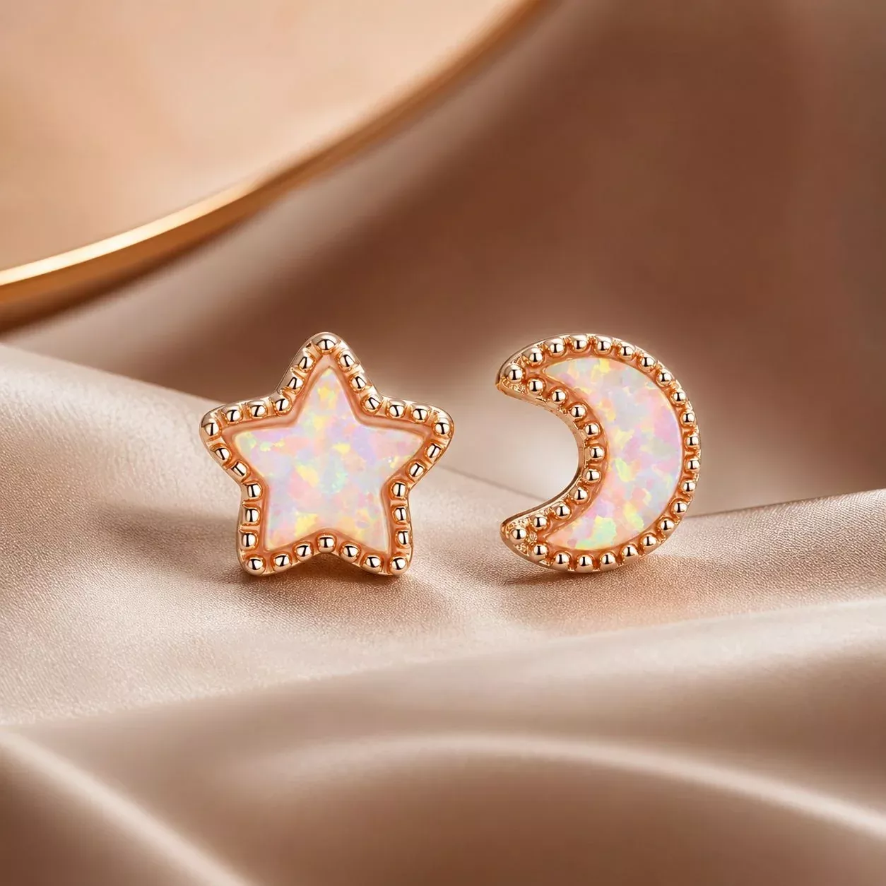 925 Sterling Silver Rose Gold Translucent Opal Earrings for Women