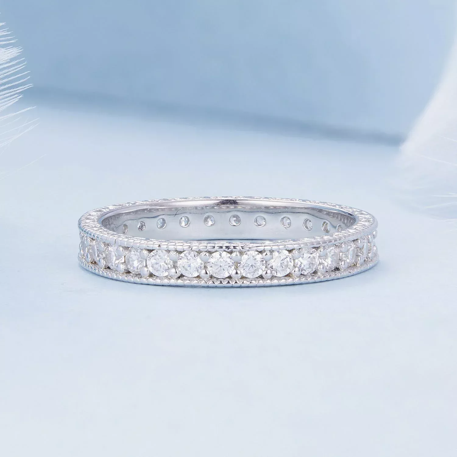 925 Sterling Silver S925 Pavé Setting CZ Ring for Women, Size 6.0, Width 2.6mm