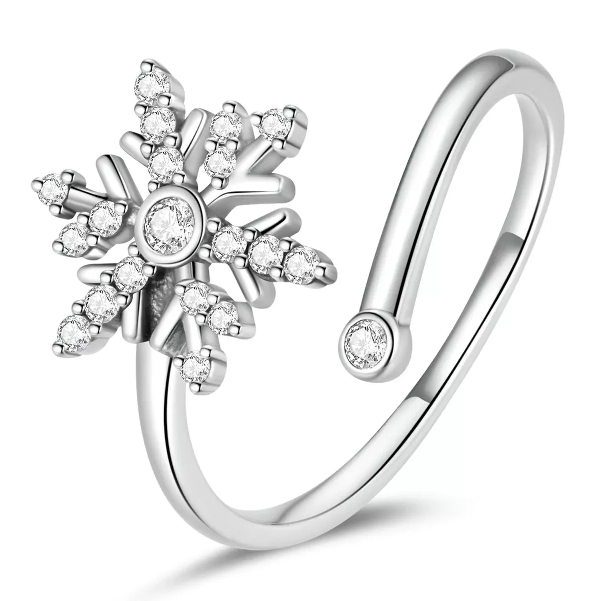 925 Sterling Silver Snowflake Ring with Pavé Setting CZ and Oxidized Finish for Women