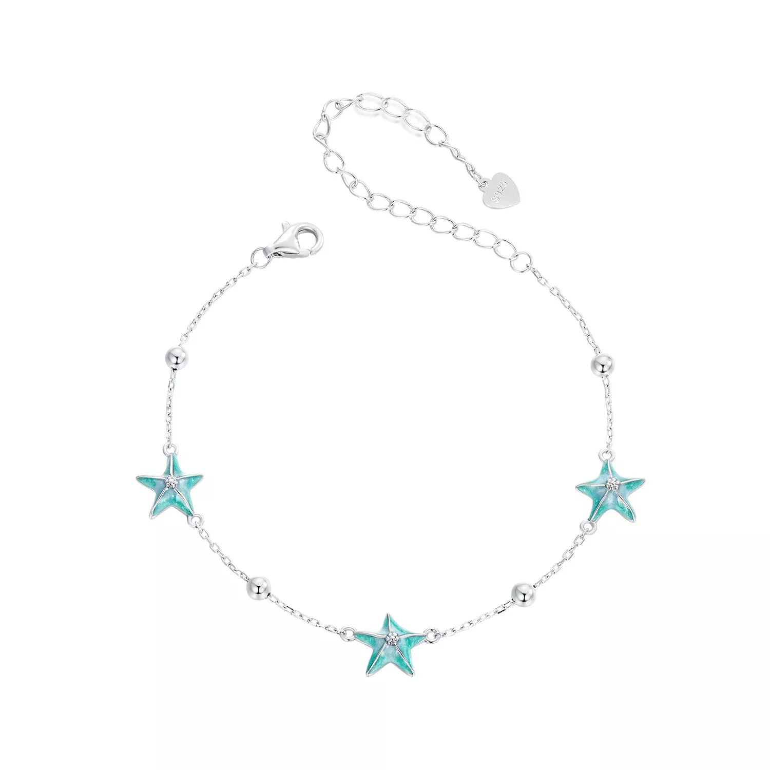 925 Sterling Silver Starfish Design Bracelet with Enamel Process