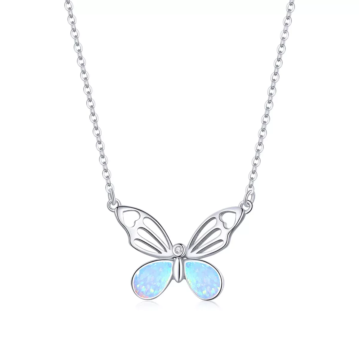 925 Sterling Silver Translucent Opal Necklace, Adjustable, Platinum Plated for Women