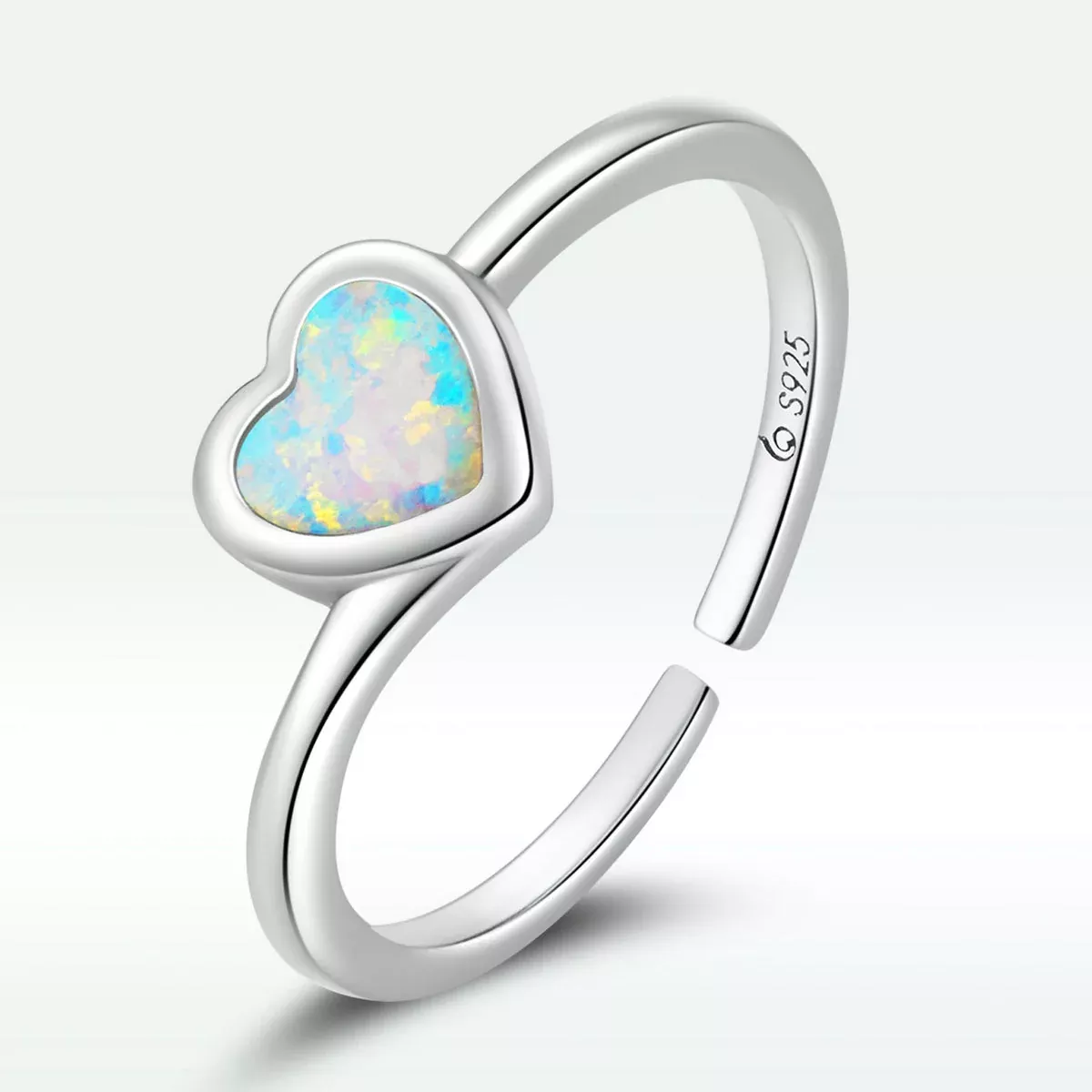925 Sterling Silver Translucent Opal Oxidized Silver Ring for Women