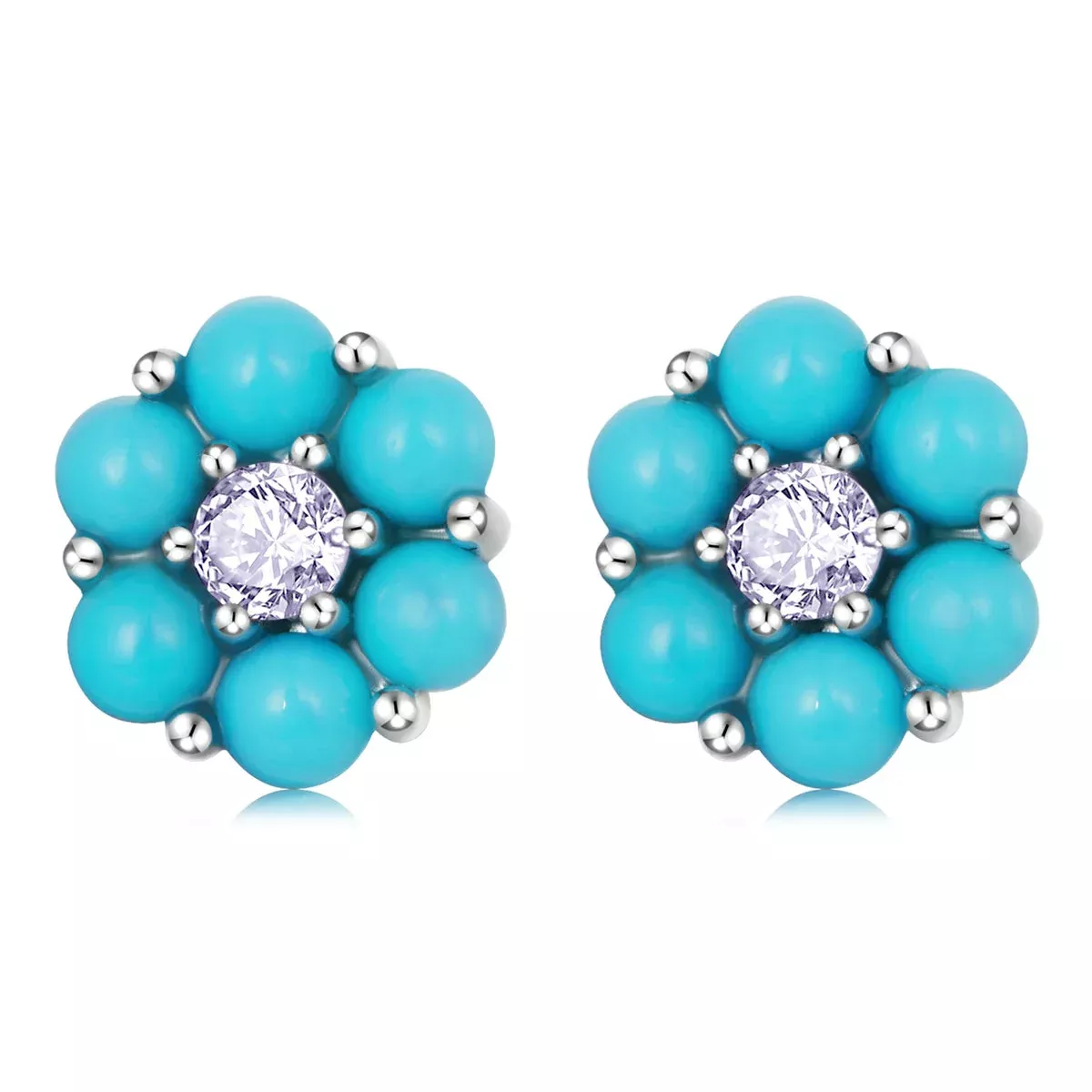 925 Sterling Silver Turquoise Pavé Setting CZ Earrings for Women