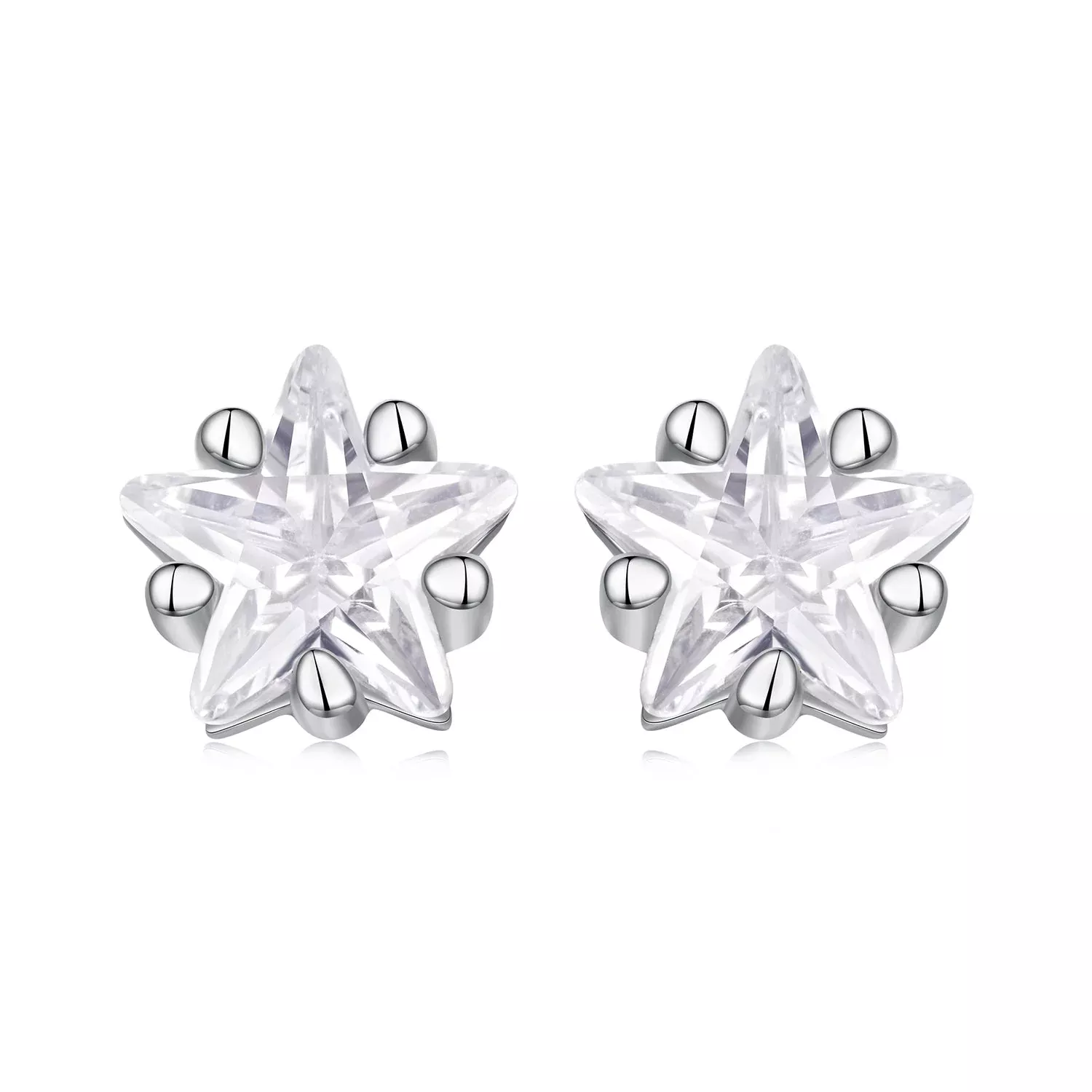 925 Sterling Silver White Gold Plated Earrings 0.5cm with CZ