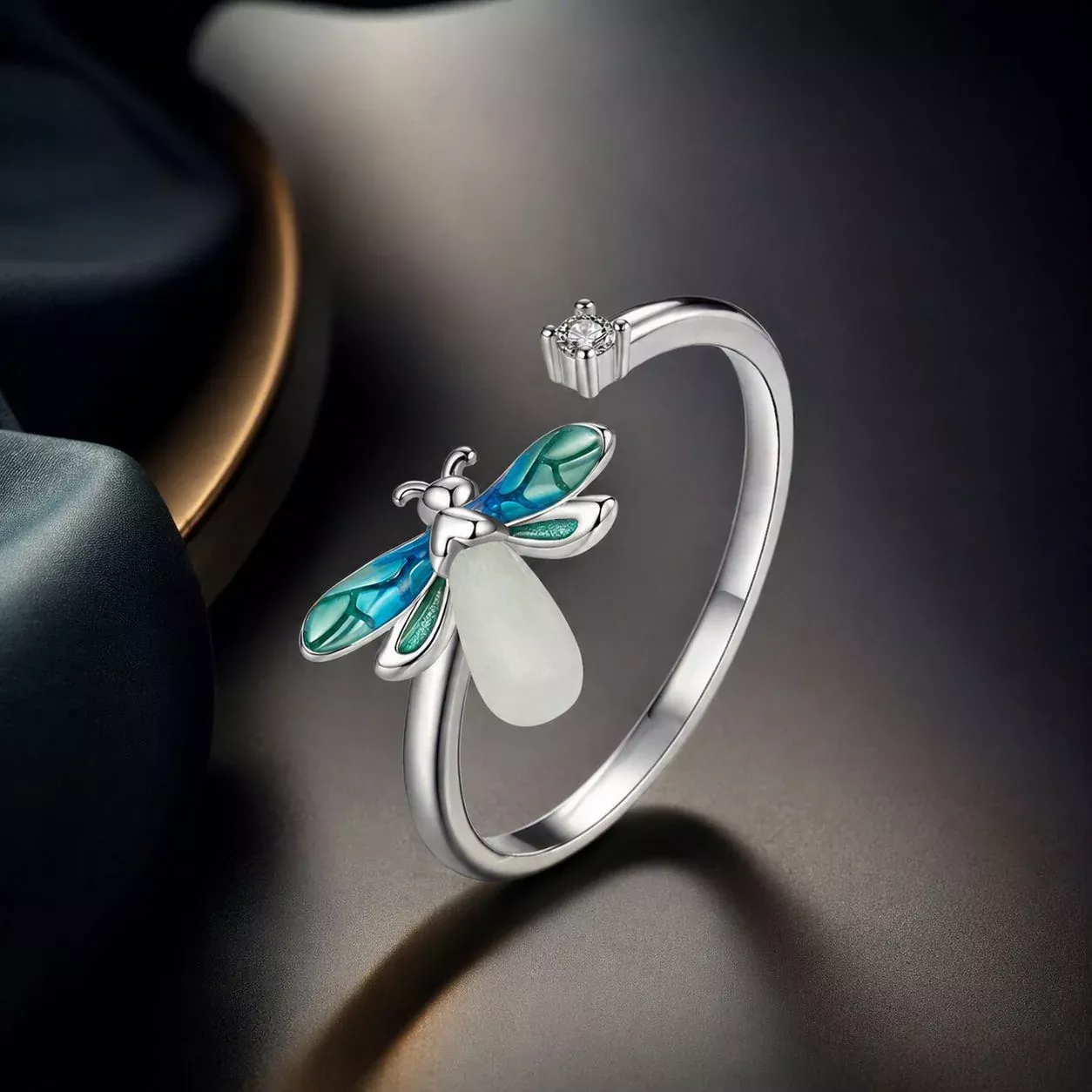 925 Sterling Silver White Gold Plated Enamel Pavé Setting CZ Ring
