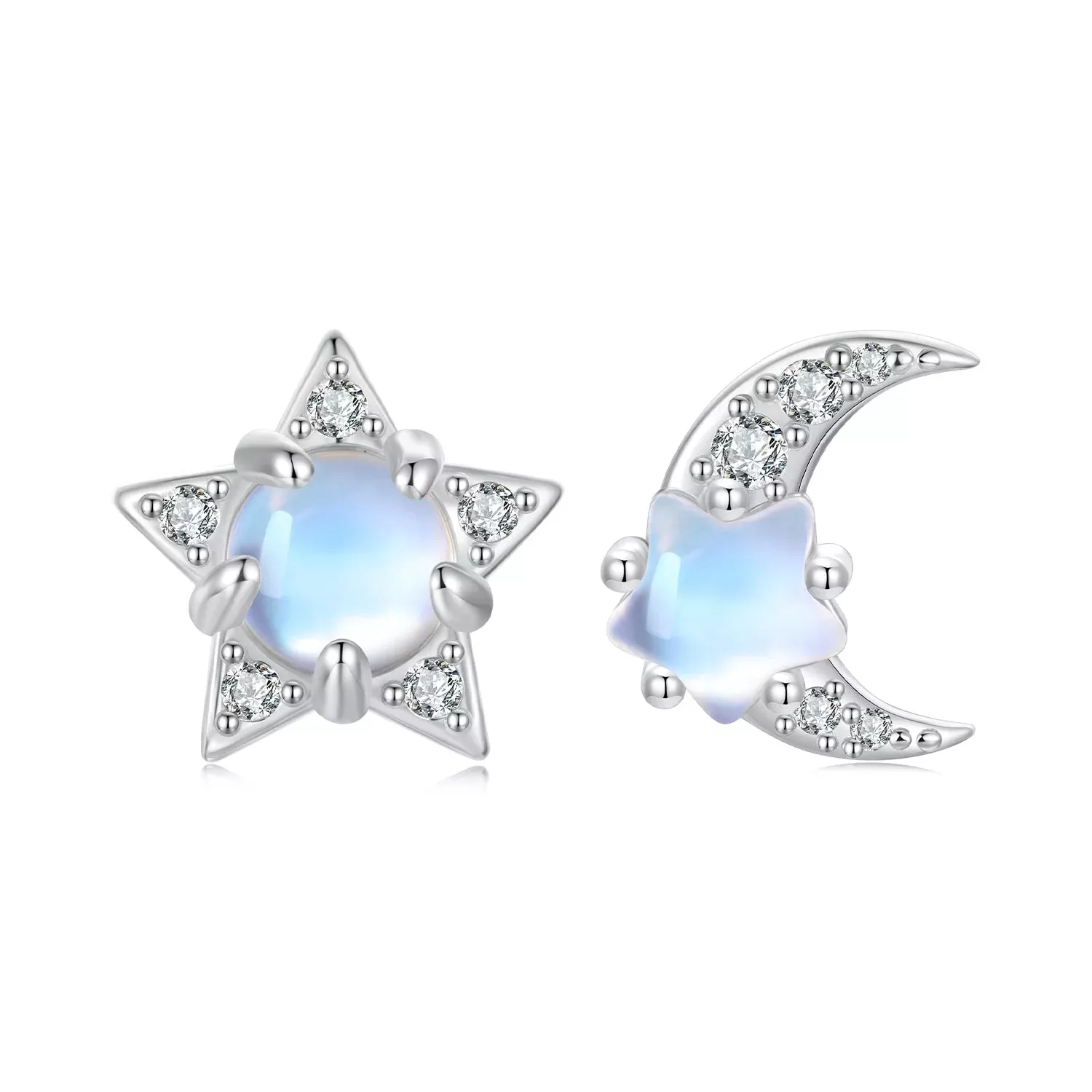 925 Sterling Silver White Gold Plated Moonstone & CZ Earrings