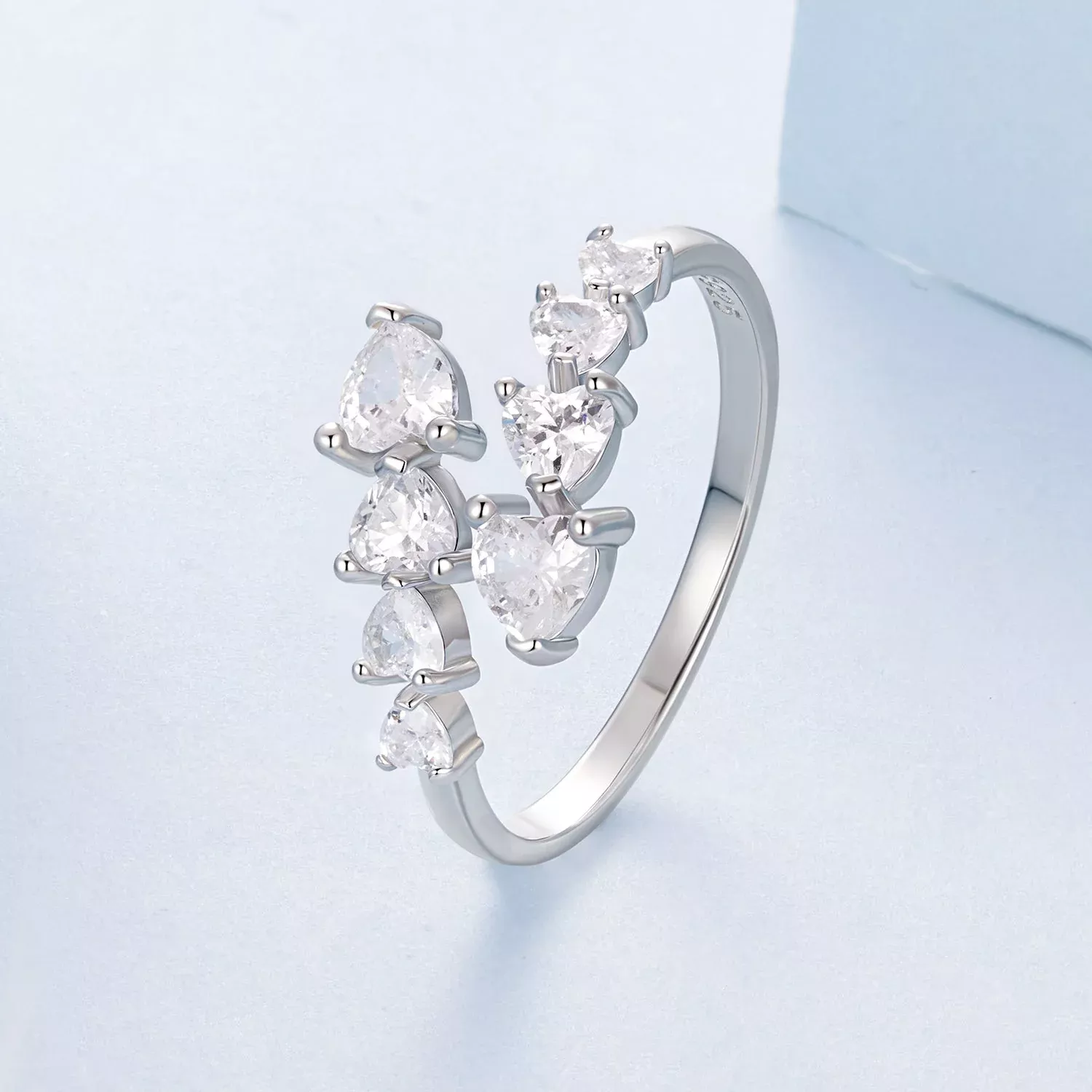 925 Sterling Silver White Gold Plated Pavé Setting Rings for Women