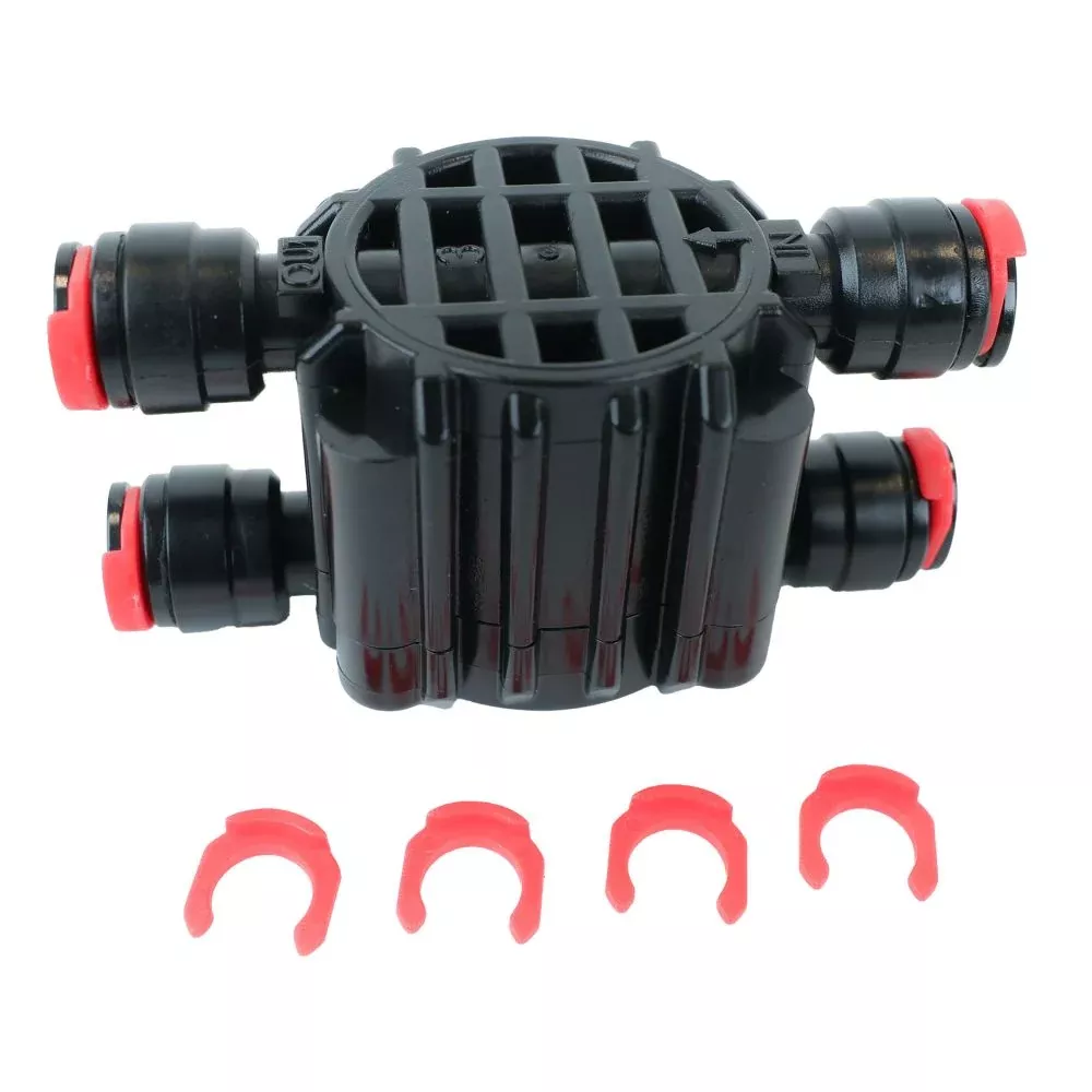 Automatic Shut Off Valve 4 Way 1/4 QC Locking Clips - Black