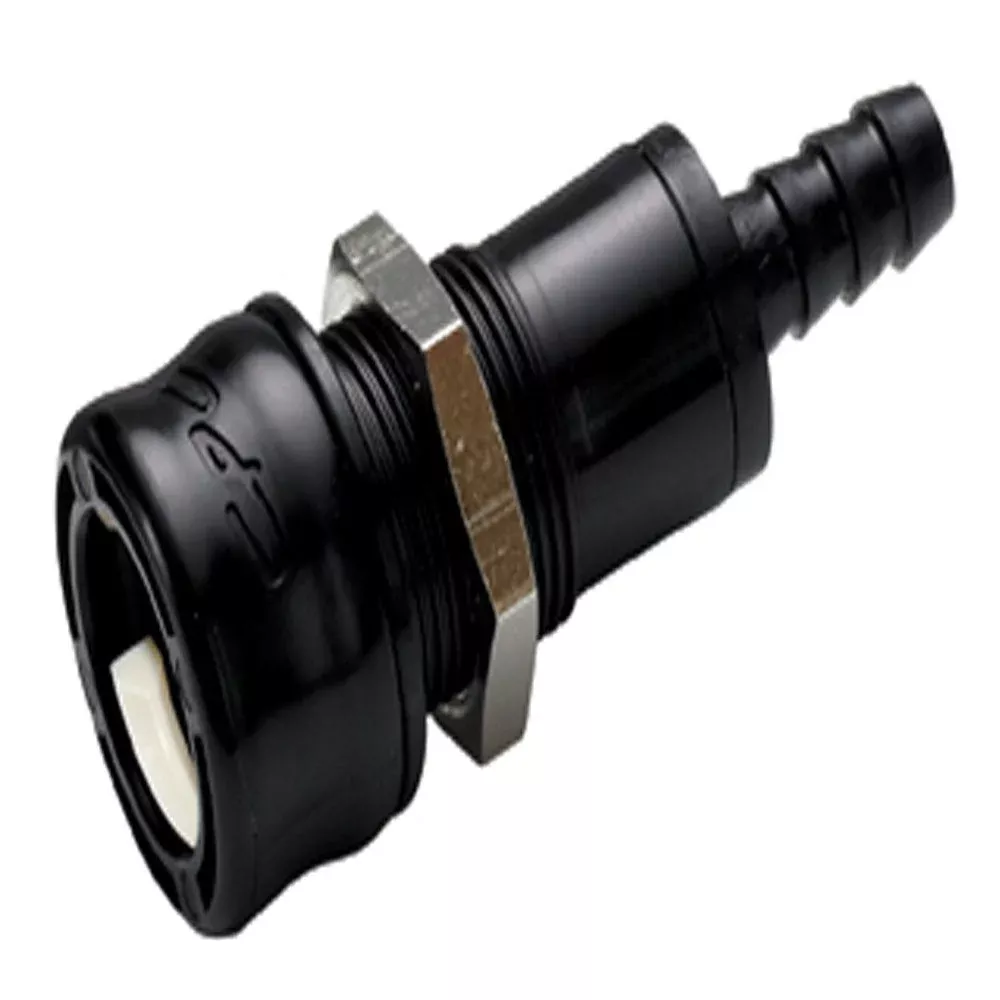 BACD16006MBLK Valved IN-Line Panel Mount Hose Barb BreakAway Coupling Body Molded Black - 3/8 ID Barb