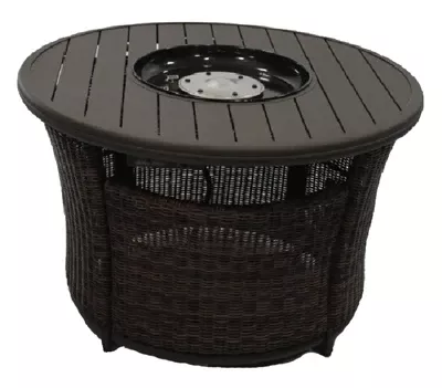 Bermuda Propane Fire Pit Table,Slat Top, Wicker Over Steel, 42-in. Round