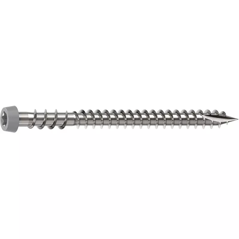 Camo 0367158ES Deck Screw, #10 Thread, 2-1/2 in L, Reverse Upper Thread, Trim Head, Star Drive, Type-17 Point, Gray