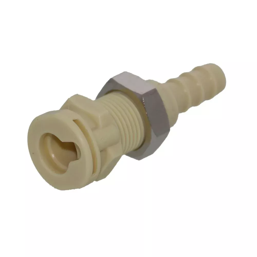 Colder PMC160412NC 1/4" Hose Barb Non-Valved Panel Mount Polypropylene Coupling Body without Clips