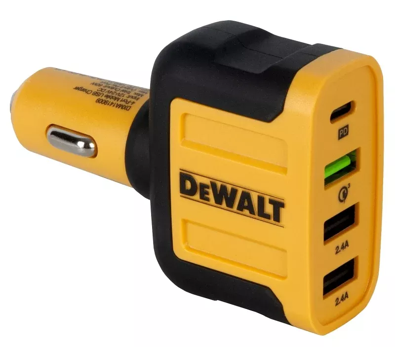 DEWALT 141 9009 DW2 USB Charger, Black/Yellow, For: Android and iOS Devices, 2.4 A Charge, 30 min Charge