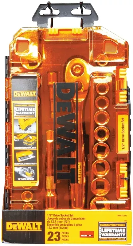 DEWALT DWMT73813 Series Socket Set, Chrome, Includes: (1) 1/2 in Drive 5 in Extension
