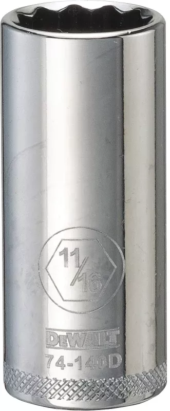 DEWALT DWMT74140OSP Drive Hand Socket, 11/16 in Socket, 3/8 in Drive, 12-Point, Steel, Polished Chrome Vanadium
