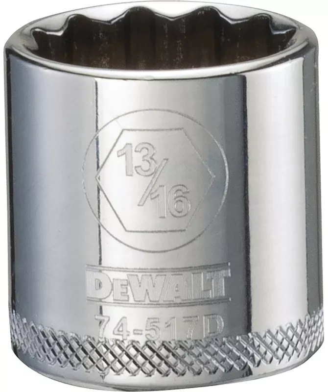 DEWALT DWMT74517OSP Drive Hand Socket, 13/16 in Socket, 3/8 in Drive, 12-Point, Steel, Polished Chrome Vanadium
