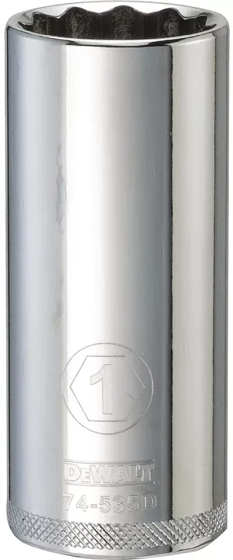 DEWALT DWMT74535OSP Drive Socket, 1 in Socket, Deep Socket, 3-1/8 in OAL, 1/2 in Drive, 12-Point, Vanadium Steel