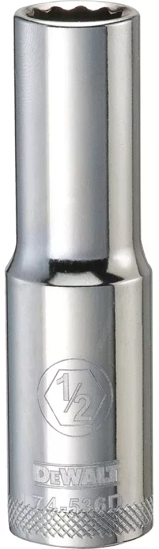 DEWALT DWMT74536OSP Drive Socket, 1/2 in Socket, Deep Socket, 3-1/8 in OAL, 1/2 in Drive, 12-Point, Vanadium Steel
