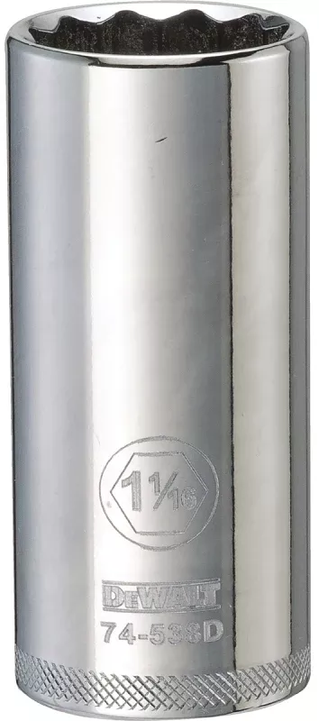 DEWALT DWMT74538OSP Drive Socket, 1-1/16 in Socket, Deep Socket, 3-1/8 in OAL, 1/2 in Drive, 12-Point, Vanadium Steel